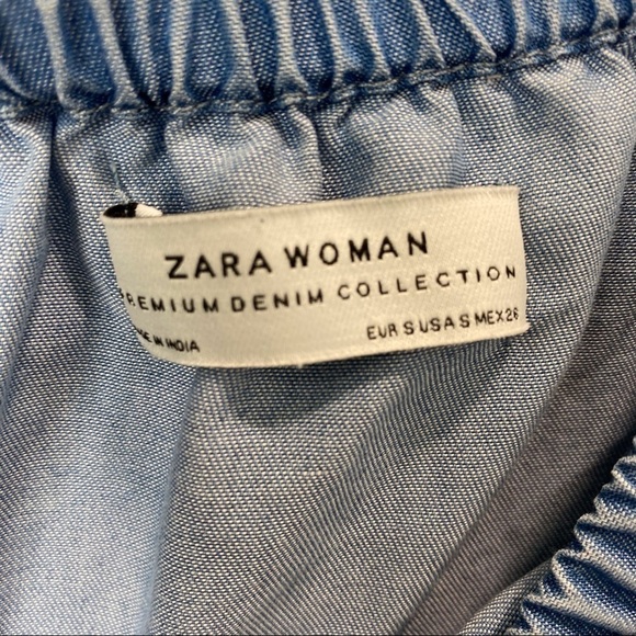 Zara Ruffle Sleeve Chambray Denim Off Shoulder Dress - Picture 6 of 16